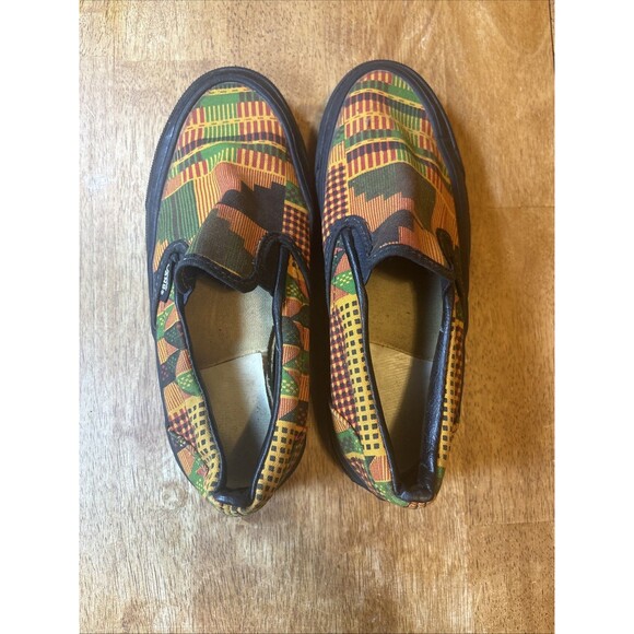 Vintage Vans Size 6 90s Shoes Made in USA Kente Cloth Print Slip On main image 4